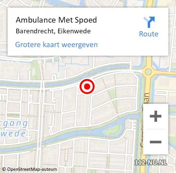 Locatie op kaart van de 112 melding: Ambulance Met Spoed Naar Barendrecht, Eikenwede op 26 juni 2023 05:31