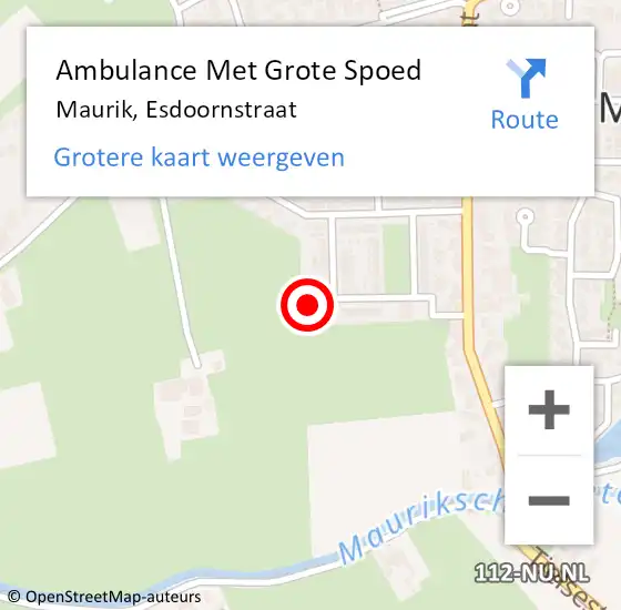 Locatie op kaart van de 112 melding: Ambulance Met Grote Spoed Naar Maurik, Esdoornstraat op 30 augustus 2014 12:32