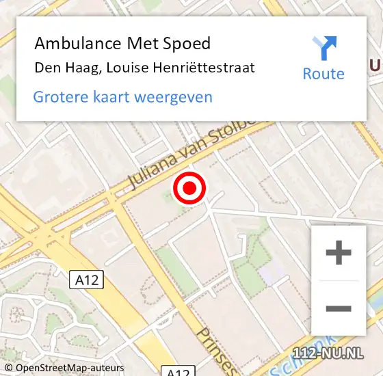 Locatie op kaart van de 112 melding: Ambulance Met Spoed Naar Den Haag, Louise Henriëttestraat op 26 juni 2023 08:34