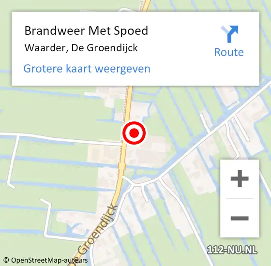 Locatie op kaart van de 112 melding: Brandweer Met Spoed Naar Waarder, De Groendijck op 26 juni 2023 09:15