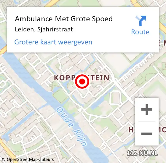 Locatie op kaart van de 112 melding: Ambulance Met Grote Spoed Naar Leiden, Sjahrirstraat op 26 juni 2023 09:38