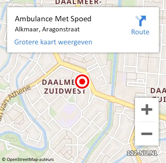 Locatie op kaart van de 112 melding: Ambulance Met Spoed Naar Alkmaar, Aragonstraat op 26 juni 2023 09:45