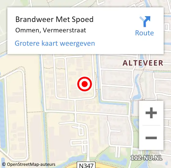 Locatie op kaart van de 112 melding: Brandweer Met Spoed Naar Ommen, Vermeerstraat op 26 juni 2023 10:34