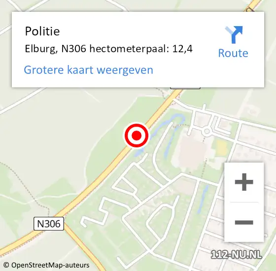 Locatie op kaart van de 112 melding: Politie Elburg, N306 hectometerpaal: 12,4 op 26 juni 2023 10:34