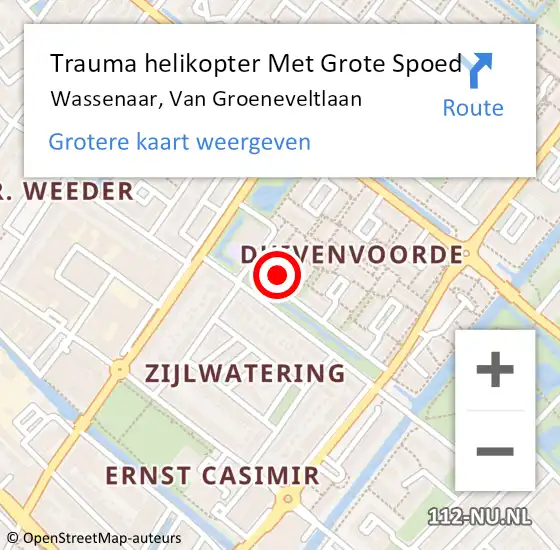 Locatie op kaart van de 112 melding: Trauma helikopter Met Grote Spoed Naar Wassenaar, Van Groeneveltlaan op 26 juni 2023 10:45