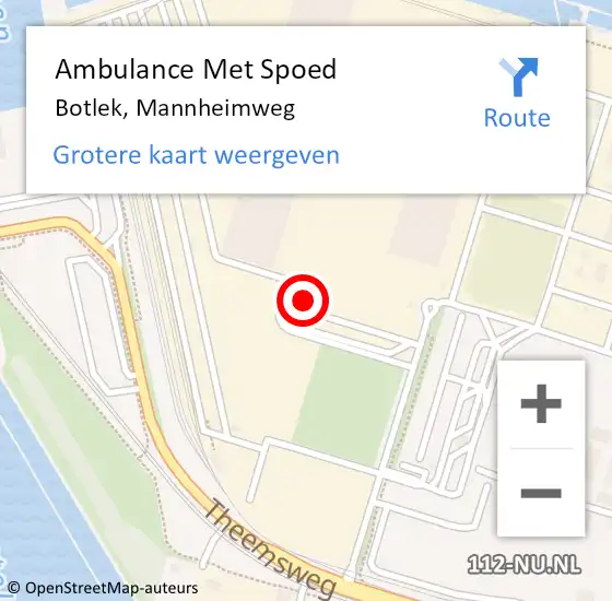 Locatie op kaart van de 112 melding: Ambulance Met Spoed Naar Botlek, Mannheimweg op 26 juni 2023 10:53