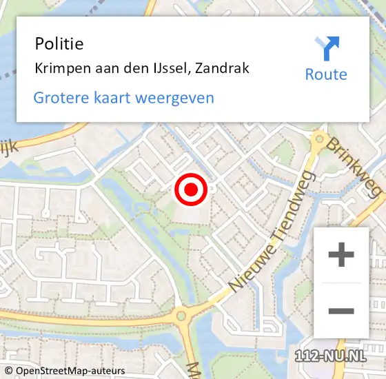 Locatie op kaart van de 112 melding: Politie Krimpen aan den IJssel, Zandrak op 30 augustus 2014 12:56