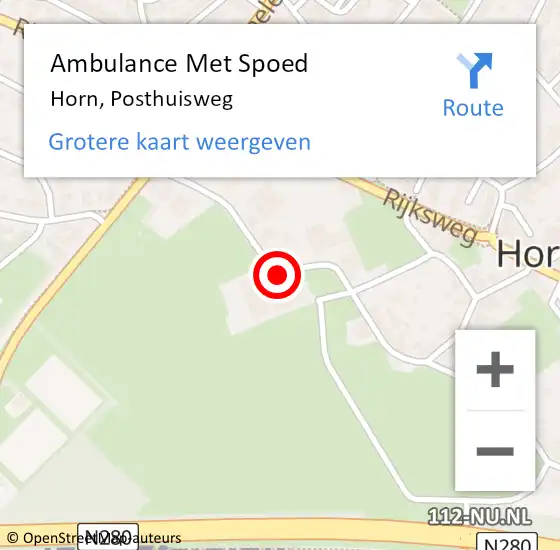 Locatie op kaart van de 112 melding: Ambulance Met Spoed Naar Horn, Posthuisweg op 26 juni 2023 11:17