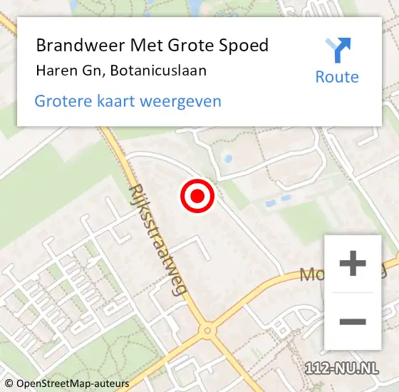 Locatie op kaart van de 112 melding: Brandweer Met Grote Spoed Naar Haren Gn, Botanicuslaan op 26 juni 2023 11:18