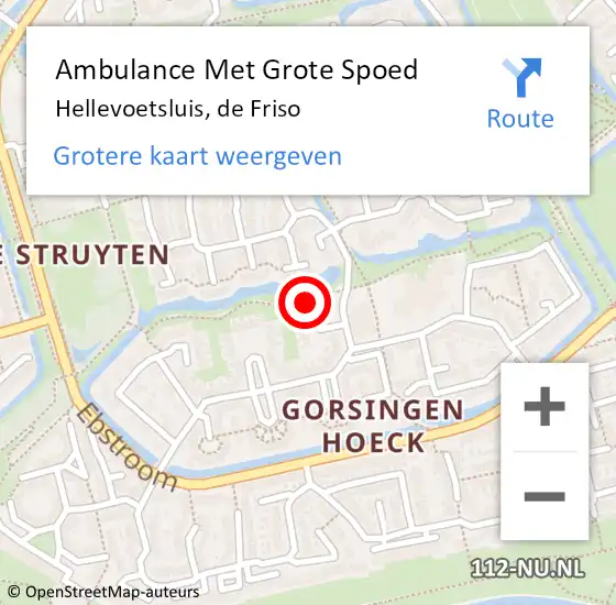 Locatie op kaart van de 112 melding: Ambulance Met Grote Spoed Naar Hellevoetsluis, de Friso op 26 juni 2023 11:53