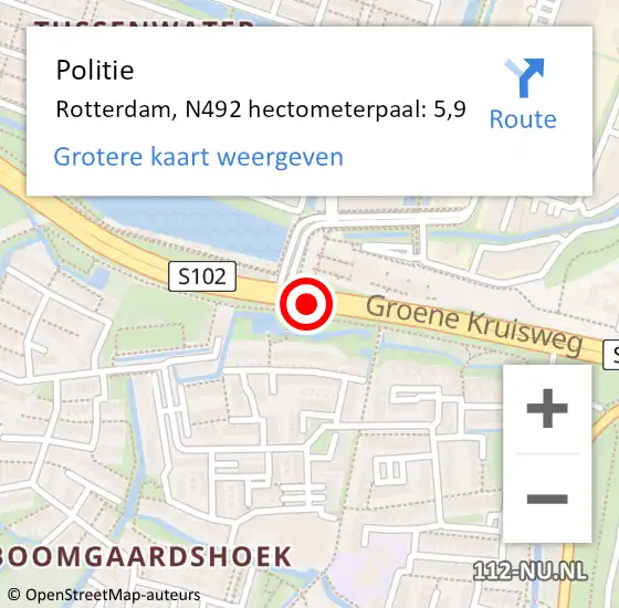 Locatie op kaart van de 112 melding: Politie Rotterdam, N492 hectometerpaal: 5,9 op 26 juni 2023 12:08