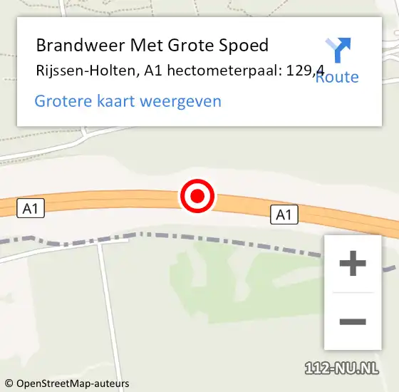 Locatie op kaart van de 112 melding: Brandweer Met Grote Spoed Naar Rijssen-Holten, A1 hectometerpaal: 129,4 op 26 juni 2023 12:17