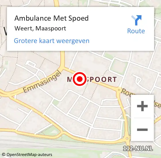 Locatie op kaart van de 112 melding: Ambulance Met Spoed Naar Weert, Maaspoort op 26 juni 2023 12:33