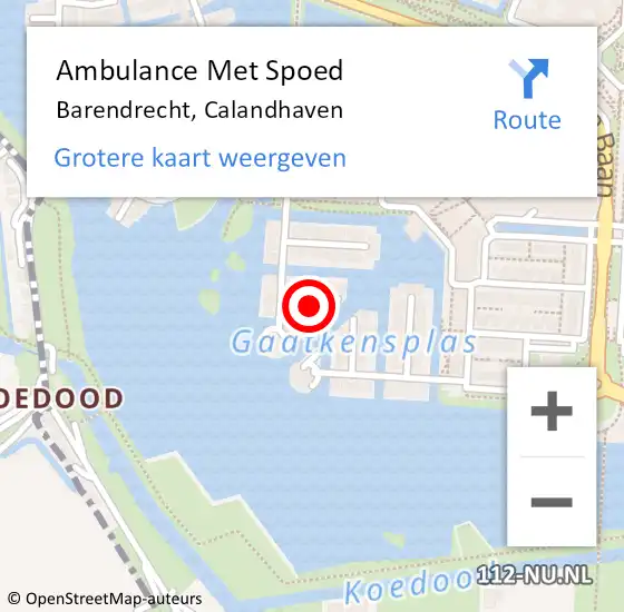 Locatie op kaart van de 112 melding: Ambulance Met Spoed Naar Barendrecht, Calandhaven op 26 juni 2023 12:36