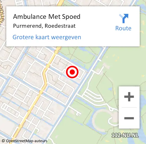 Locatie op kaart van de 112 melding: Ambulance Met Spoed Naar Purmerend, Roedestraat op 26 juni 2023 12:42