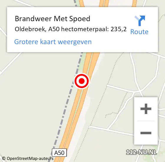 Locatie op kaart van de 112 melding: Brandweer Met Spoed Naar Oldebroek, A50 hectometerpaal: 235,2 op 26 juni 2023 12:55