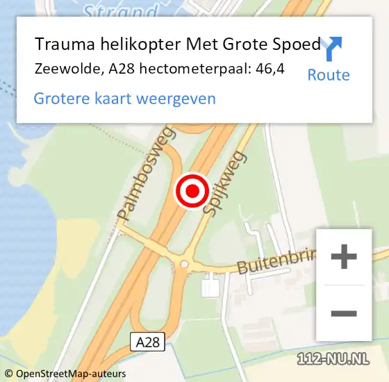 Locatie op kaart van de 112 melding: Trauma helikopter Met Grote Spoed Naar Zeewolde, A28 hectometerpaal: 46,4 op 26 juni 2023 13:26