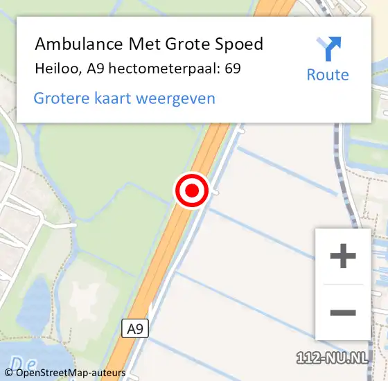Locatie op kaart van de 112 melding: Ambulance Met Grote Spoed Naar Heiloo, A9 hectometerpaal: 69 op 26 juni 2023 13:30