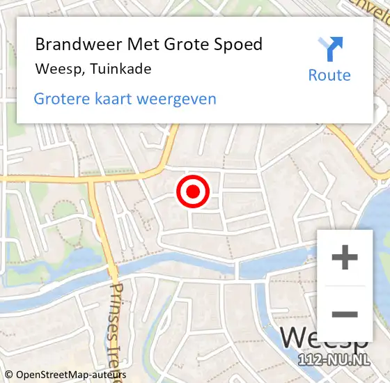 Locatie op kaart van de 112 melding: Brandweer Met Grote Spoed Naar Weesp, Tuinkade op 26 juni 2023 13:32