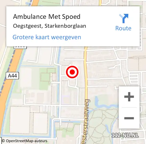 Locatie op kaart van de 112 melding: Ambulance Met Spoed Naar Oegstgeest, Starkenborglaan op 26 juni 2023 13:32