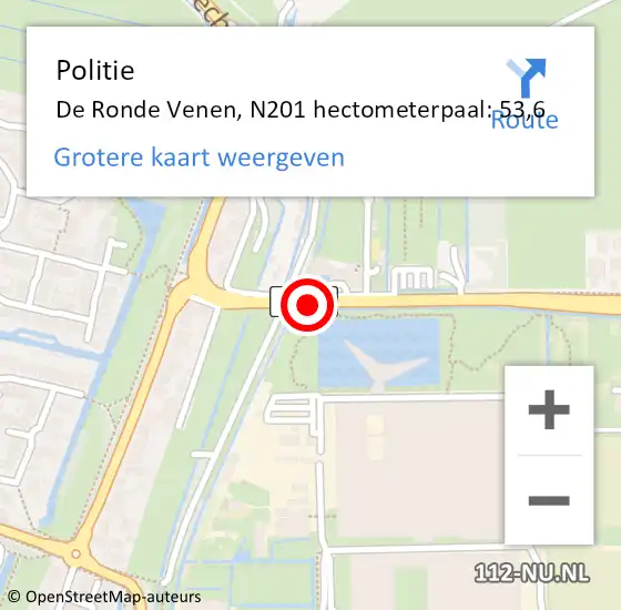 Locatie op kaart van de 112 melding: Politie De Ronde Venen, N201 hectometerpaal: 53,6 op 26 juni 2023 13:34