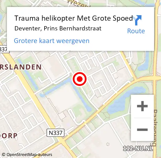 Locatie op kaart van de 112 melding: Trauma helikopter Met Grote Spoed Naar Deventer, Prins Bernhardstraat op 26 juni 2023 13:38