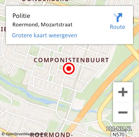 Locatie op kaart van de 112 melding: Politie Roermond, Mozartstraat op 26 juni 2023 13:53