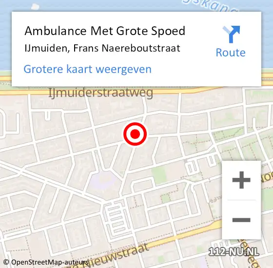 Locatie op kaart van de 112 melding: Ambulance Met Grote Spoed Naar IJmuiden, Frans Naereboutstraat op 26 juni 2023 13:54