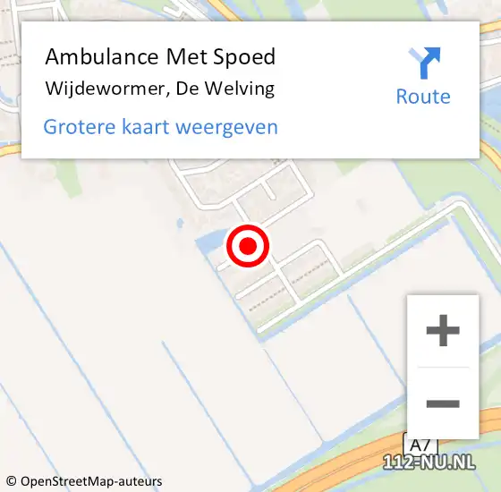Locatie op kaart van de 112 melding: Ambulance Met Spoed Naar Wijdewormer, De Welving op 26 juni 2023 14:08