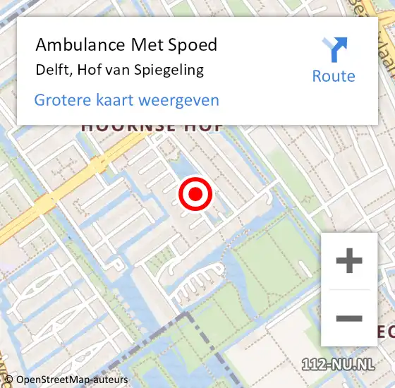 Locatie op kaart van de 112 melding: Ambulance Met Spoed Naar Delft, Hof van Spiegeling op 26 juni 2023 14:22