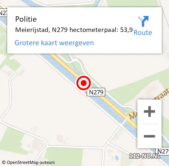 Locatie op kaart van de 112 melding: Politie Meierijstad, N279 hectometerpaal: 53,9 op 26 juni 2023 14:40