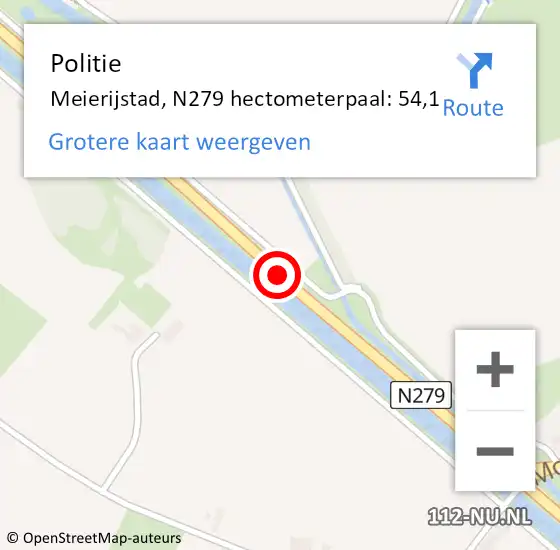 Locatie op kaart van de 112 melding: Politie Meierijstad, N279 hectometerpaal: 54,1 op 26 juni 2023 14:41