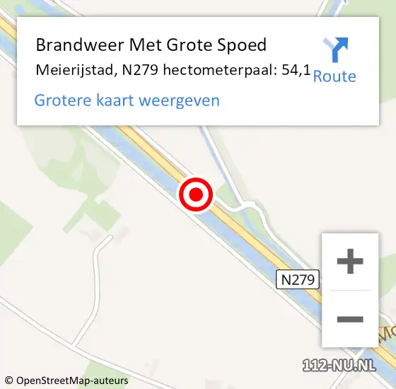 Locatie op kaart van de 112 melding: Brandweer Met Grote Spoed Naar Meierijstad, N279 hectometerpaal: 54,1 op 26 juni 2023 14:41