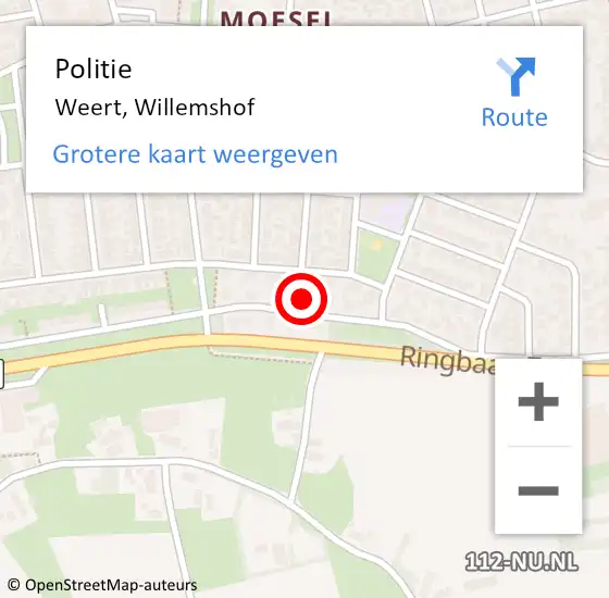 Locatie op kaart van de 112 melding: Politie Weert, Willemshof op 26 juni 2023 14:45