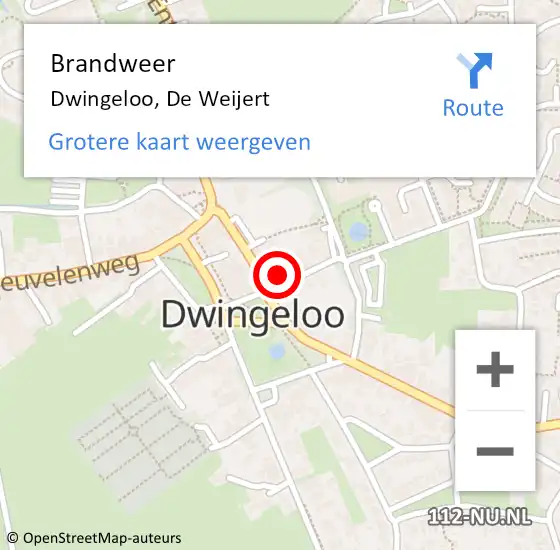 Locatie op kaart van de 112 melding: Brandweer Dwingeloo, De Weijert op 26 juni 2023 14:51