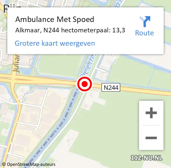 Locatie op kaart van de 112 melding: Ambulance Met Spoed Naar Alkmaar, N244 hectometerpaal: 13,3 op 26 juni 2023 14:55