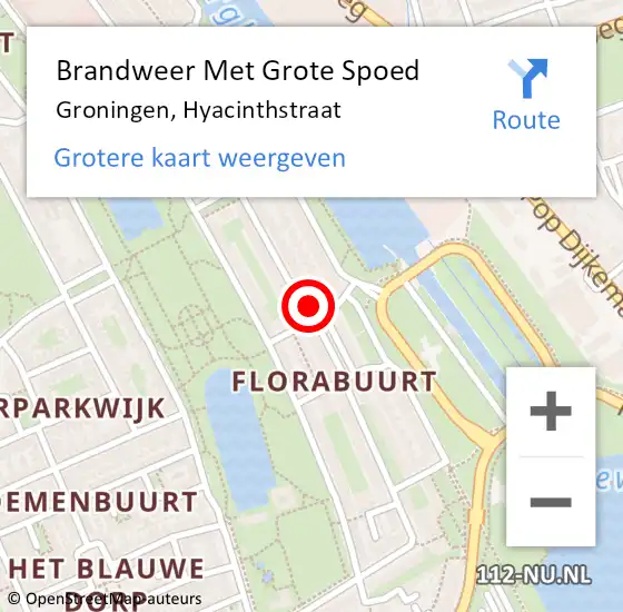 Locatie op kaart van de 112 melding: Brandweer Met Grote Spoed Naar Groningen, Hyacinthstraat op 26 juni 2023 14:56