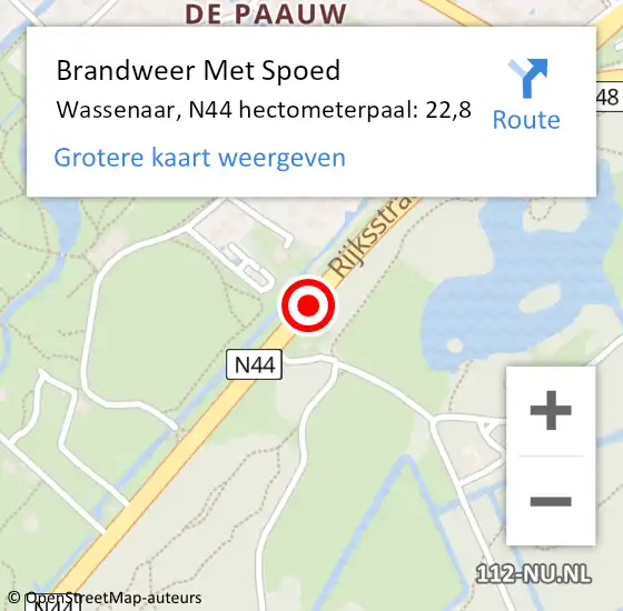 Locatie op kaart van de 112 melding: Brandweer Met Spoed Naar Wassenaar, N44 hectometerpaal: 22,8 op 26 juni 2023 14:57