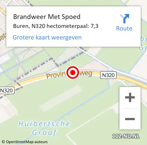 Locatie op kaart van de 112 melding: Brandweer Met Spoed Naar Buren, N320 hectometerpaal: 7,3 op 26 juni 2023 15:03