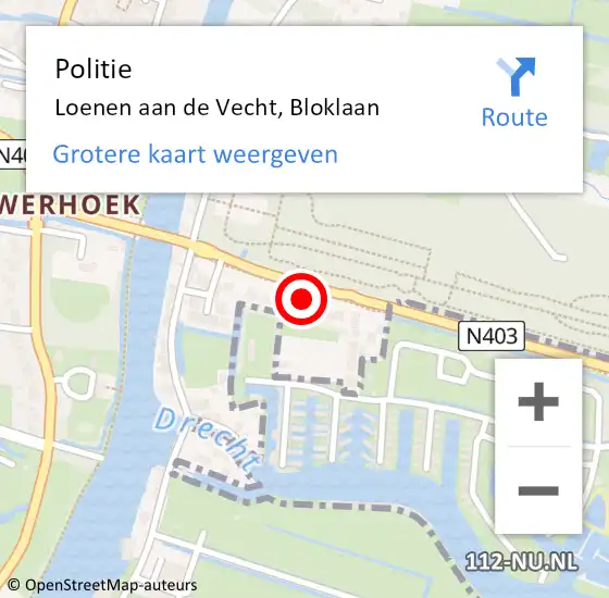 Locatie op kaart van de 112 melding: Politie Loenen aan de Vecht, Bloklaan op 26 juni 2023 15:16