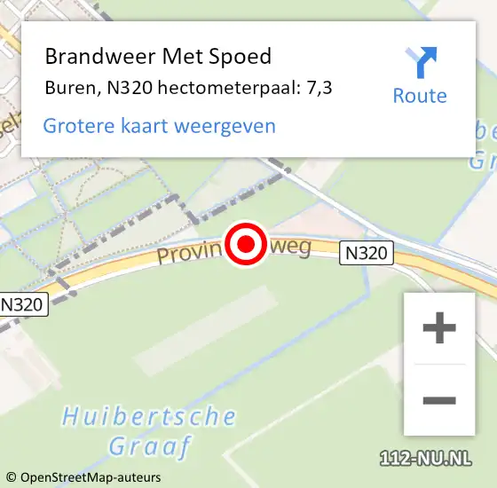Locatie op kaart van de 112 melding: Brandweer Met Spoed Naar Buren, N320 hectometerpaal: 7,3 op 26 juni 2023 15:17