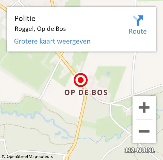 Locatie op kaart van de 112 melding: Politie Roggel, Op de Bos op 26 juni 2023 15:22