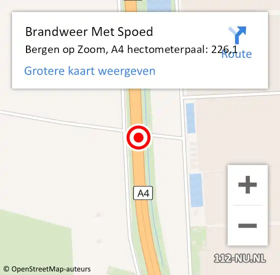 Locatie op kaart van de 112 melding: Brandweer Met Spoed Naar Bergen op Zoom, A4 hectometerpaal: 226,1 op 26 juni 2023 15:37