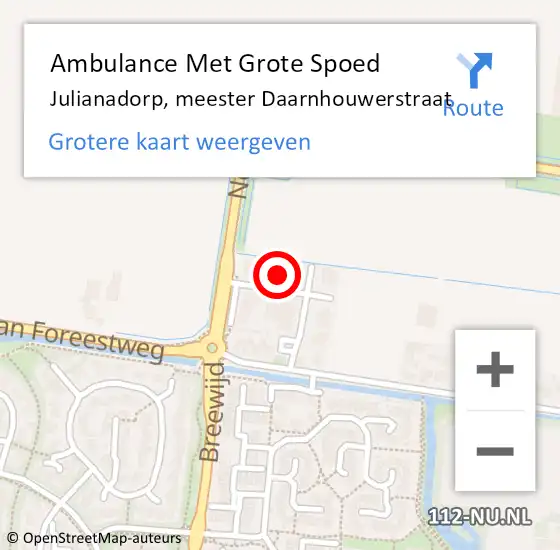 Locatie op kaart van de 112 melding: Ambulance Met Grote Spoed Naar Julianadorp, meester Daarnhouwerstraat op 26 juni 2023 15:45