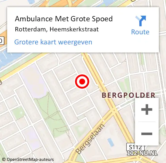 Locatie op kaart van de 112 melding: Ambulance Met Grote Spoed Naar Rotterdam, Heemskerkstraat op 26 juni 2023 15:46