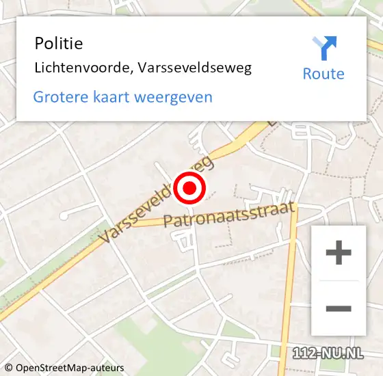 Locatie op kaart van de 112 melding: Politie Lichtenvoorde, Varsseveldseweg op 26 juni 2023 15:55