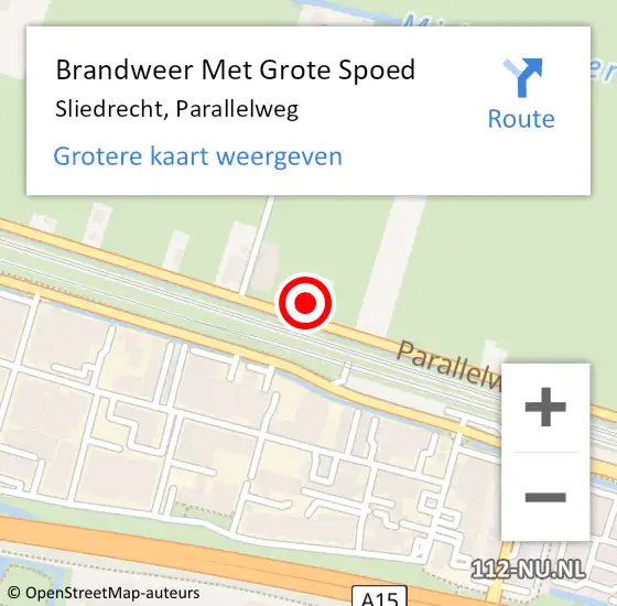 Locatie op kaart van de 112 melding: Brandweer Met Grote Spoed Naar Sliedrecht, Parallelweg op 26 juni 2023 16:43