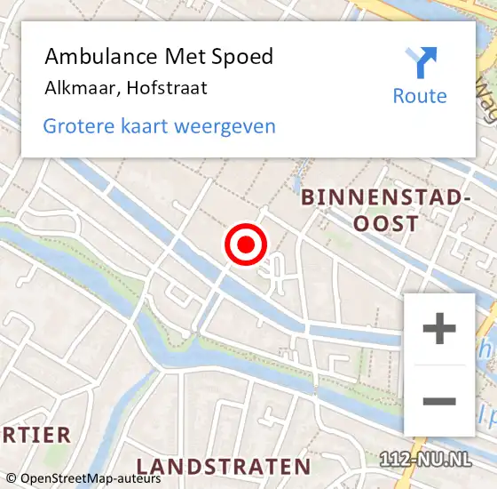 Locatie op kaart van de 112 melding: Ambulance Met Spoed Naar Alkmaar, Hofstraat op 26 juni 2023 16:55