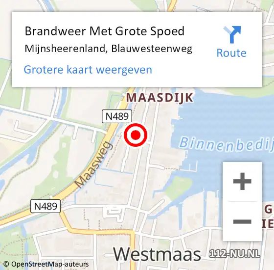 Locatie op kaart van de 112 melding: Brandweer Met Grote Spoed Naar Mijnsheerenland, Blauwesteenweg op 26 juni 2023 17:07