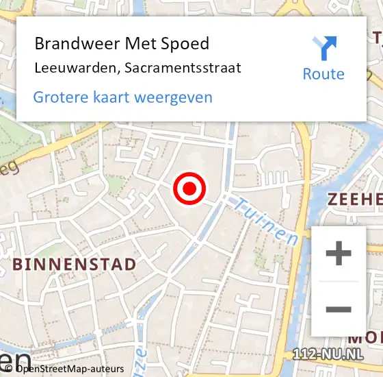 Locatie op kaart van de 112 melding: Brandweer Met Spoed Naar Leeuwarden, Sacramentsstraat op 26 juni 2023 17:23